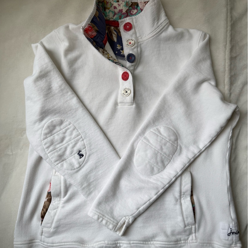 Joules White Sweatshirt with Floral Accents
